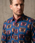 Blue Mammoth Print Shirt with Matching Handkerchief