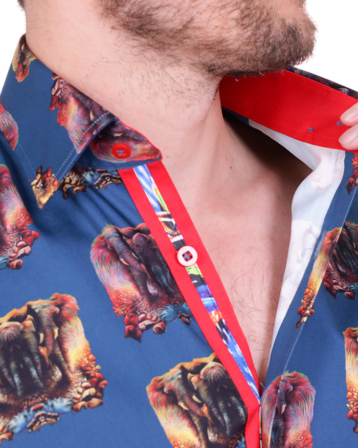 Blue Mammoth Print Shirt with Matching Handkerchief-Makrom