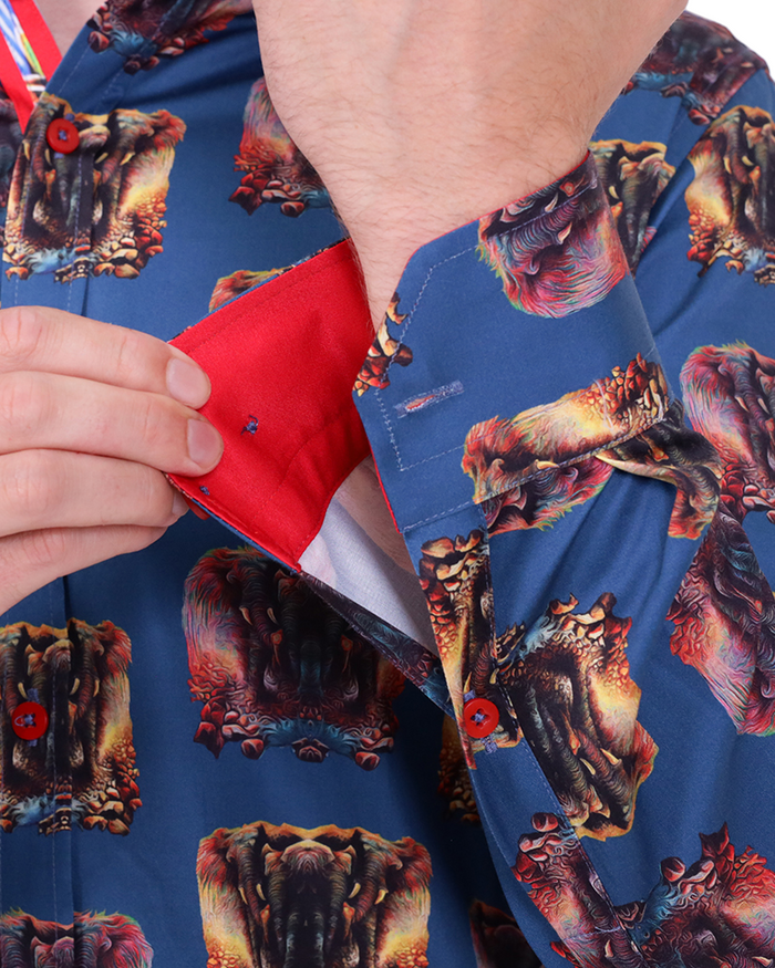 Blue Mammoth Print Shirt with Matching Handkerchief-Makrom