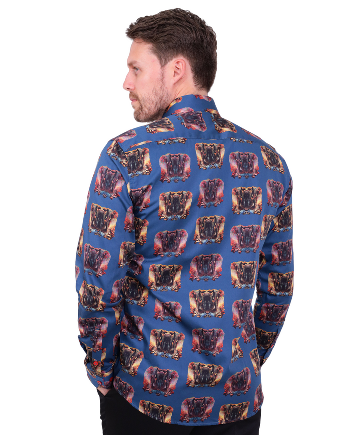 Blue Mammoth Print Shirt with Matching Handkerchief-Makrom