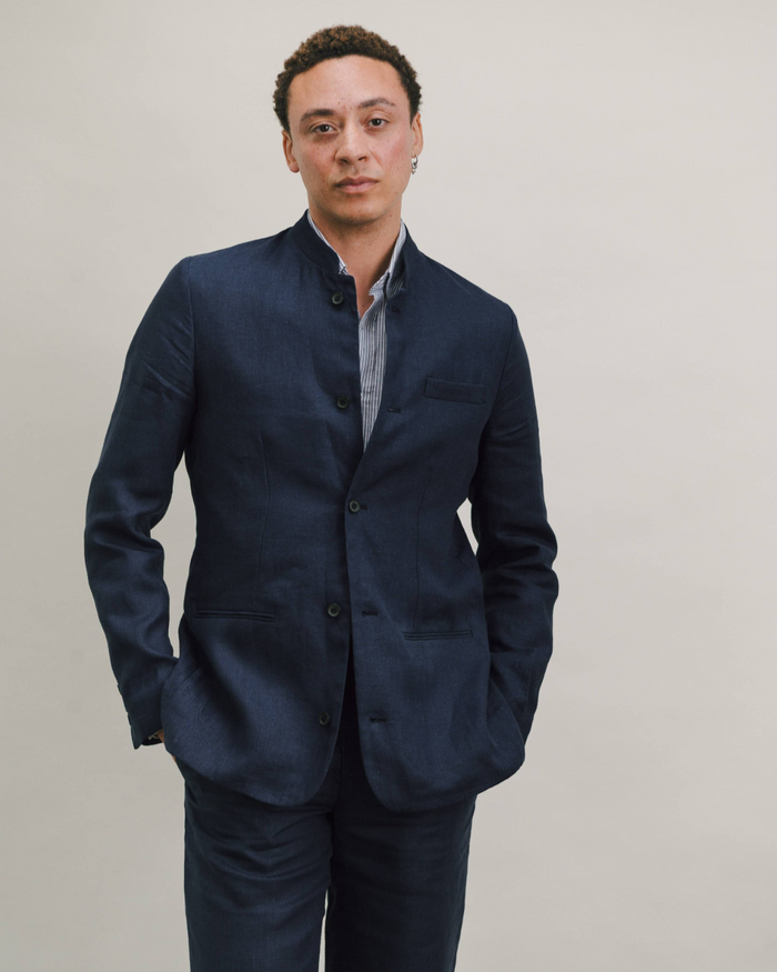 Blue Nights Linen Nehru Jacket