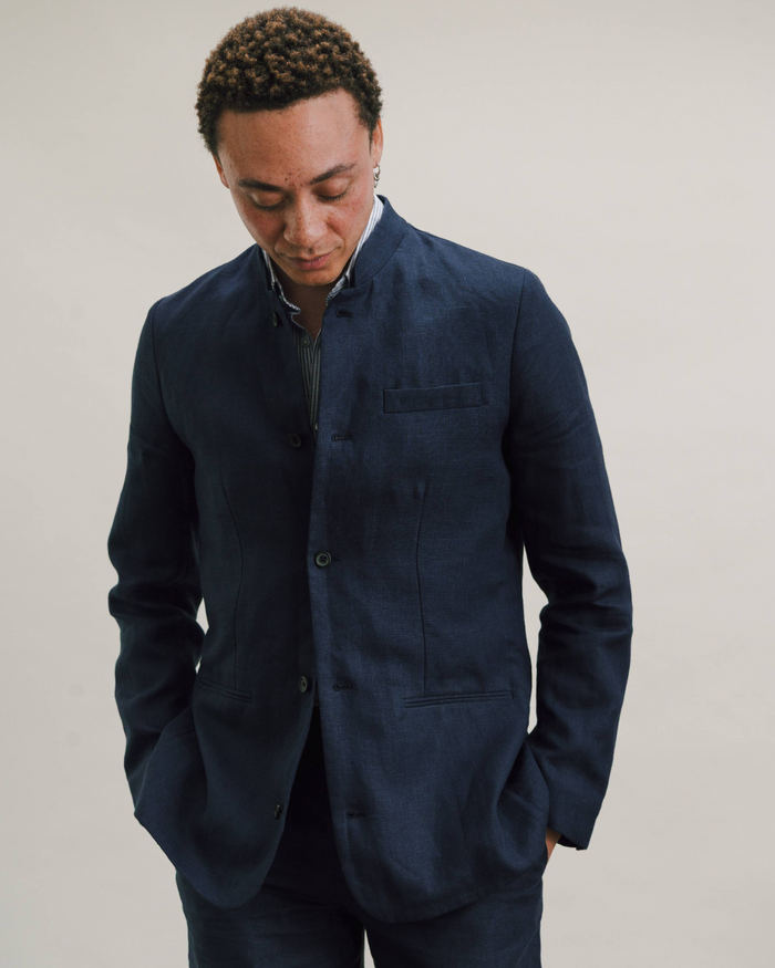 Blue Nights Linen Nehru Jacket