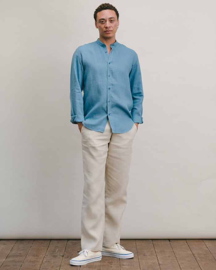 Blue Shadow Linen Grandad Shirt