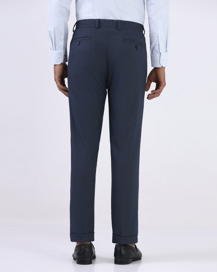 Blue Textured Formal Trouser - Benzous