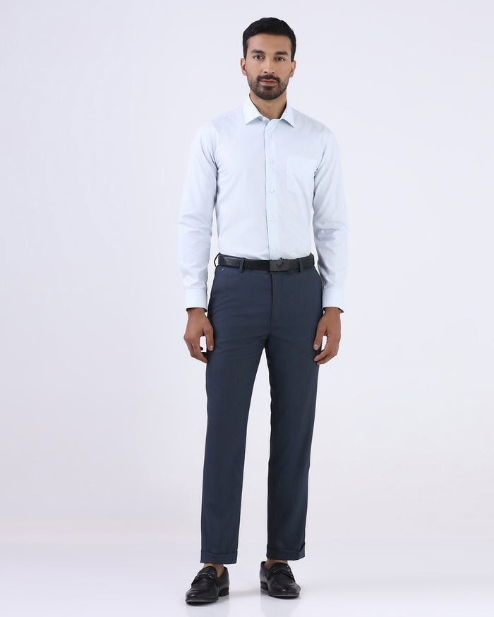 Blue Textured Formal Trouser - Benzous