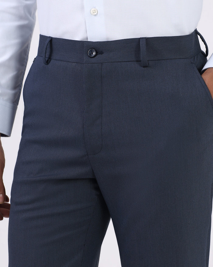 Blue Textured Formal Trouser - Benzous