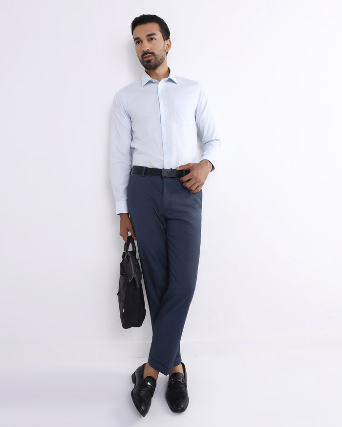 Blue Textured Formal Trouser - Benzous