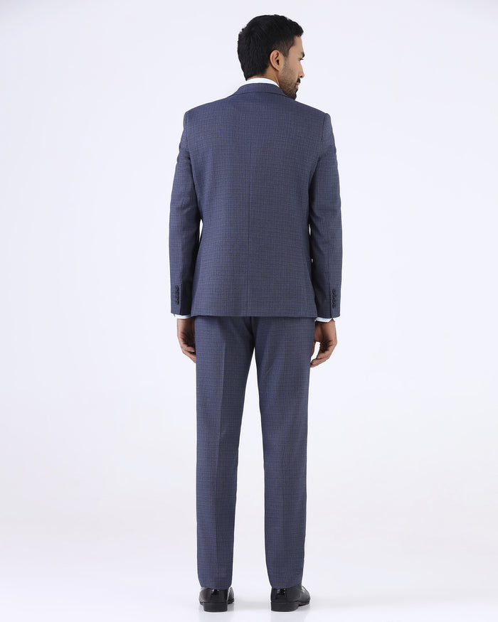 Blue Three Piece Textured Suit - Delm