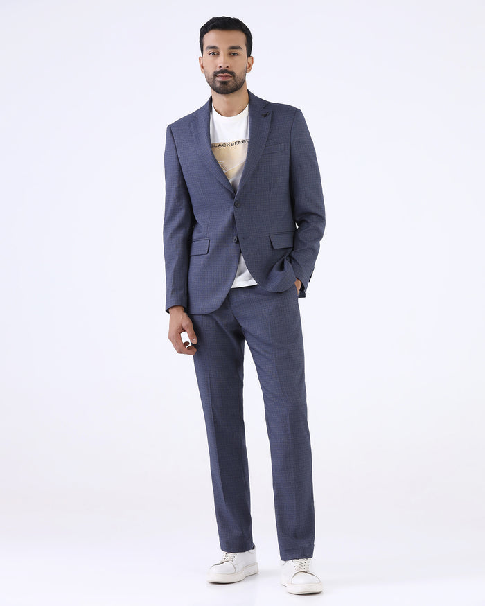 Blue Three Piece Textured Suit - Delm