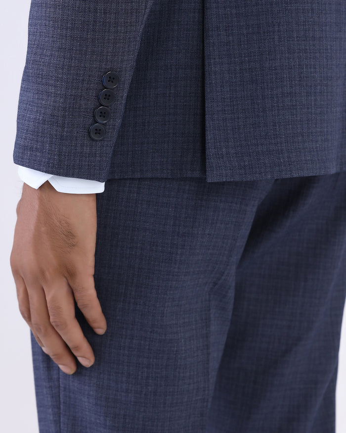 Blue Three Piece Textured Suit - Delm