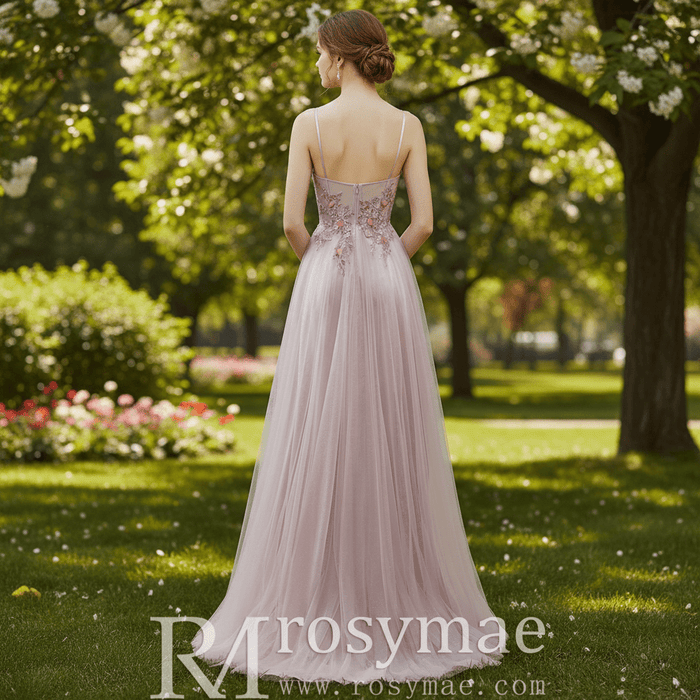Blush Pink A-Line Wedding Dress with with 3D Fabric Flower Petals & Micro-Beading - Rosymae