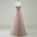 Blush Pink A-Line Wedding Dress with with 3D Fabric Flower Petals & Micro-Beading - Rosymae