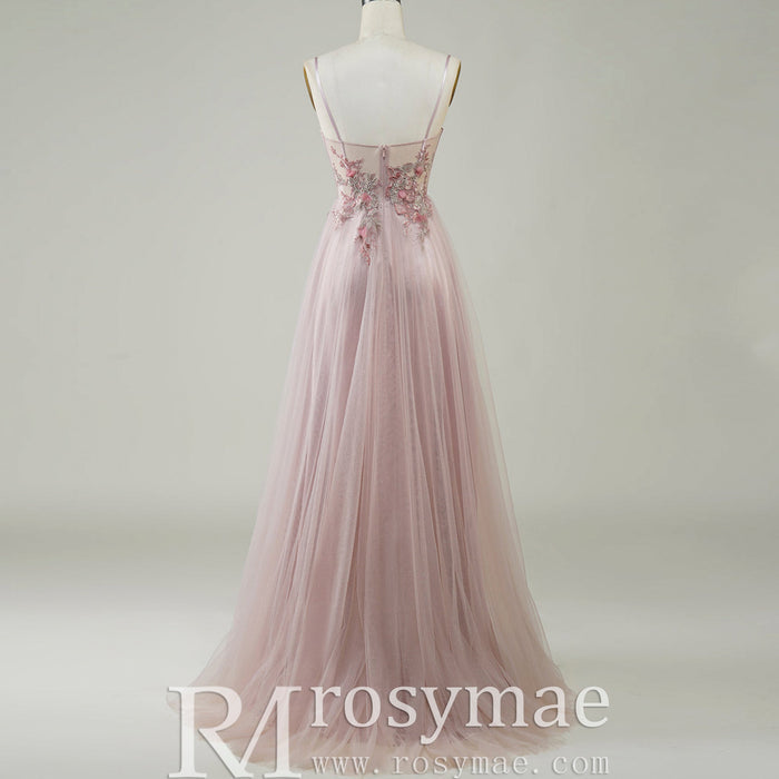 Blush Pink A-Line Wedding Dress with with 3D Fabric Flower Petals & Micro-Beading - Rosymae