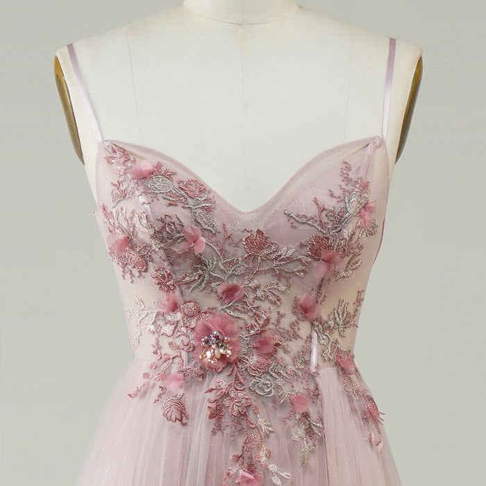 Blush Pink A-Line Wedding Dress with with 3D Fabric Flower Petals & Micro-Beading - Rosymae
