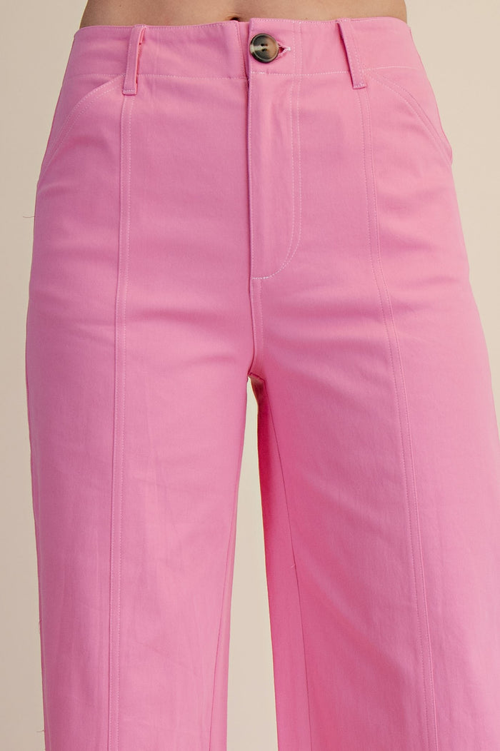women's pink twill wide leg pants