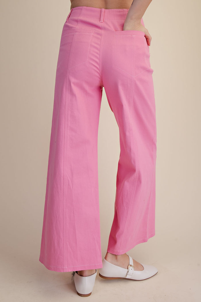 women's pink twill pants with pockets