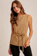 boat neck belted sleeveless top