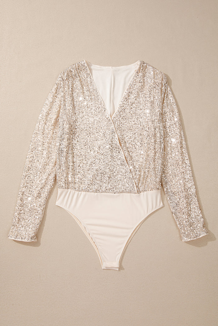 Body beige à paillettes et manches longues, col en V *-A WOMAN WE LOVE
