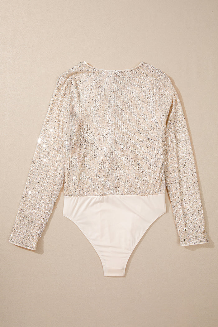 Body beige à paillettes et manches longues, col en V *-A WOMAN WE LOVE