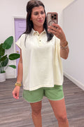 solid cream mineral washed cap sleeve polo top