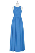 Brami Blue Chiffon Sleeveless Long Bridesmaid Dress