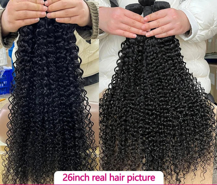 26 inch Brazilian curly wave bundles – 100% Remy human hair extensions in natural black 1B with soft curls and natural bounce