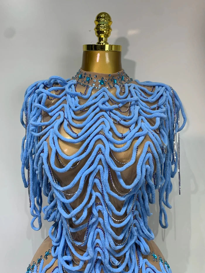 Brielle sexy mesh see through sparkly rhinestone chain prom dress.