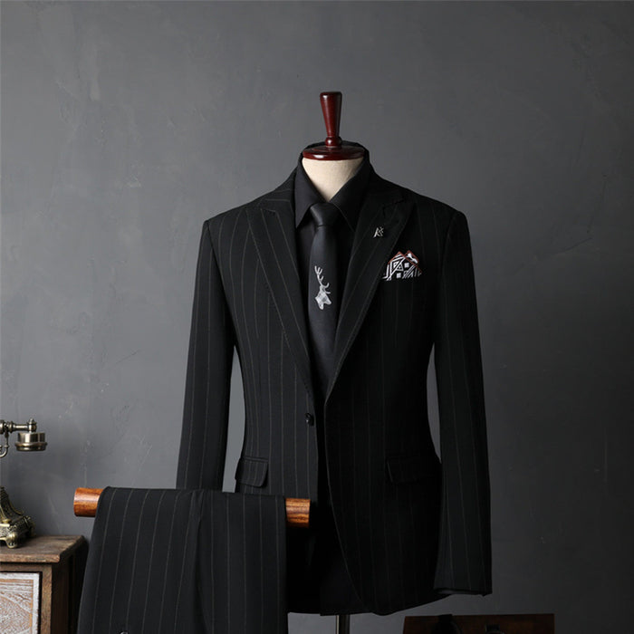 British Striped Groom's Suit Business Men's Suit Set - Rosymae