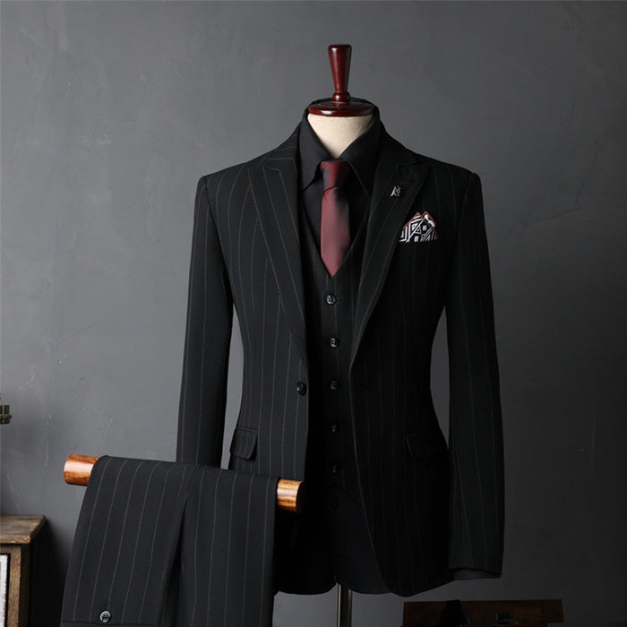 British Striped Groom's Suit Business Men's Suit Set - Rosymae