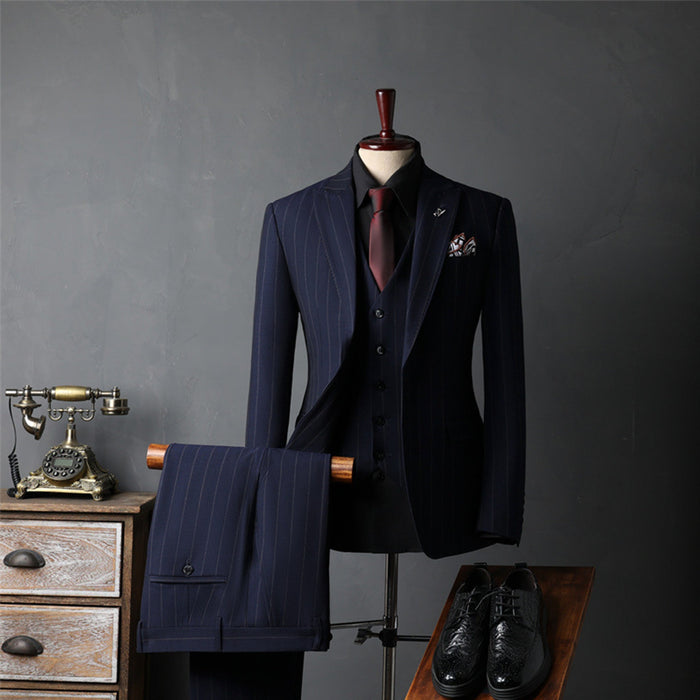 British Striped Groom's Suit Business Men's Suit Set - Rosymae