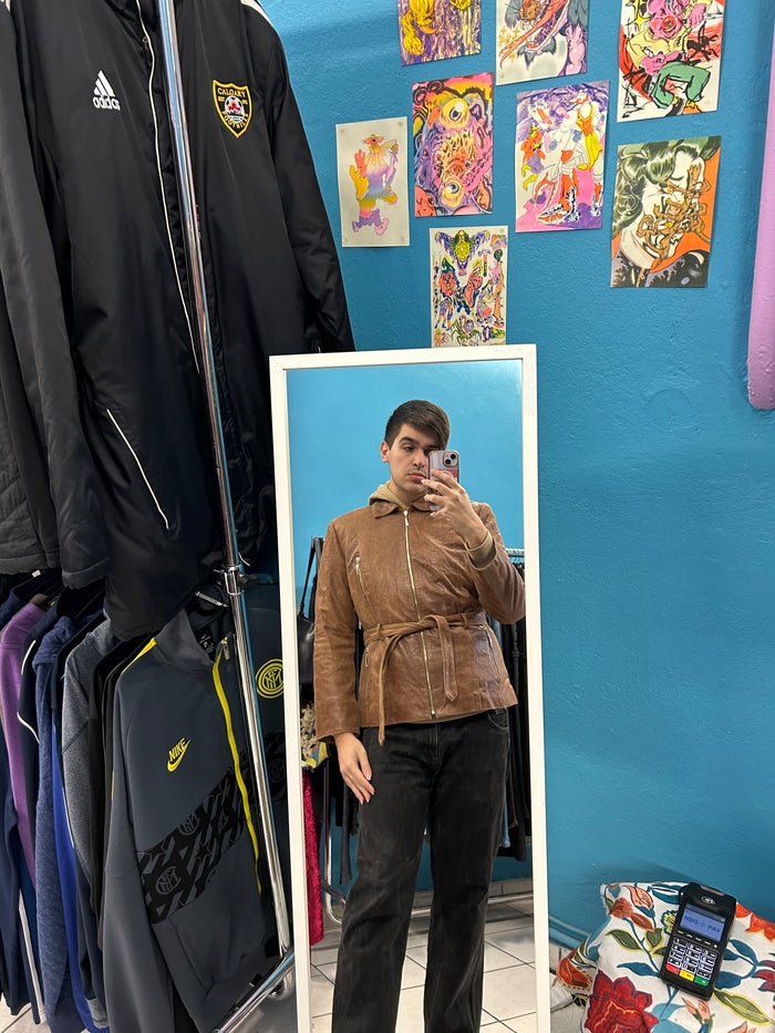 Brown Distressed Cowboy Leather Jacket