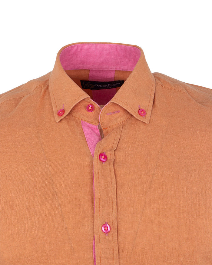 Brown Linen Long Sleeve Shirt-Makrom
