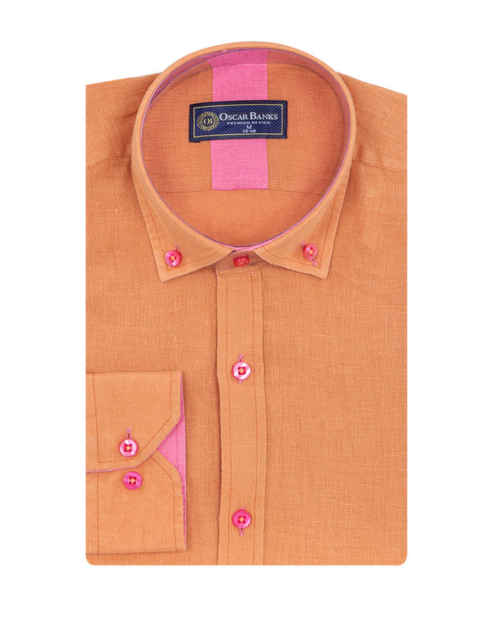 Brown Linen Long Sleeve Shirt-Makrom