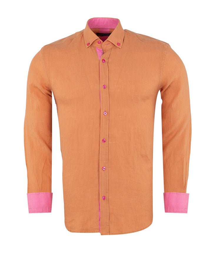 Brown Linen Long Sleeve Shirt-Makrom