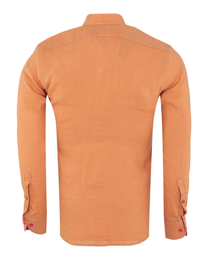 Brown Linen Long Sleeve Shirt-Makrom