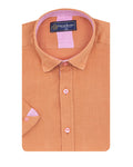Brown Plain Linen Short Sleeve Shirt-Makrom