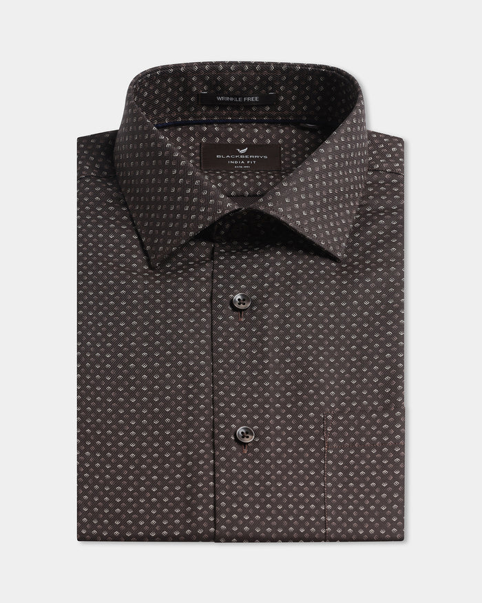 Brown Staples Print Formal Shirts - Eagle