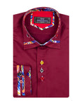 Burgundy Fashion Shirt with Colourful Collar Tip Design-Makrom