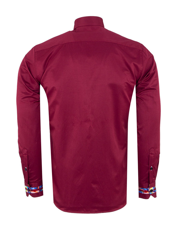 Burgundy Fashion Shirt with Colourful Collar Tip Design-Makrom