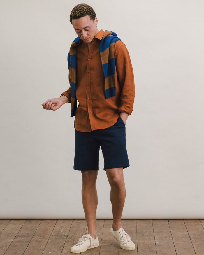 Burnt Terracotta Linen Collared Shirt