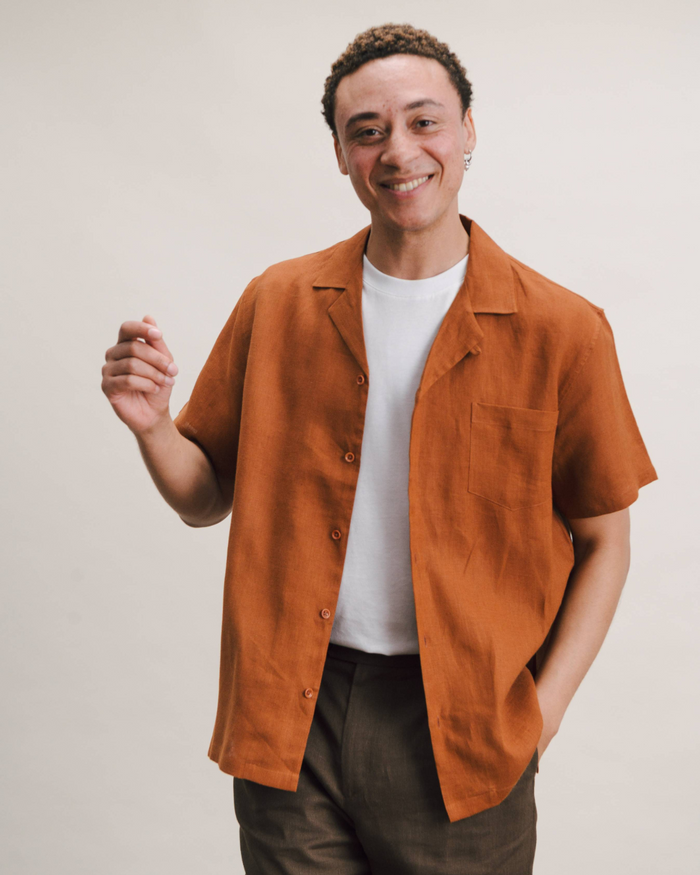 Burnt Terracotta Linen Cuban Shirt