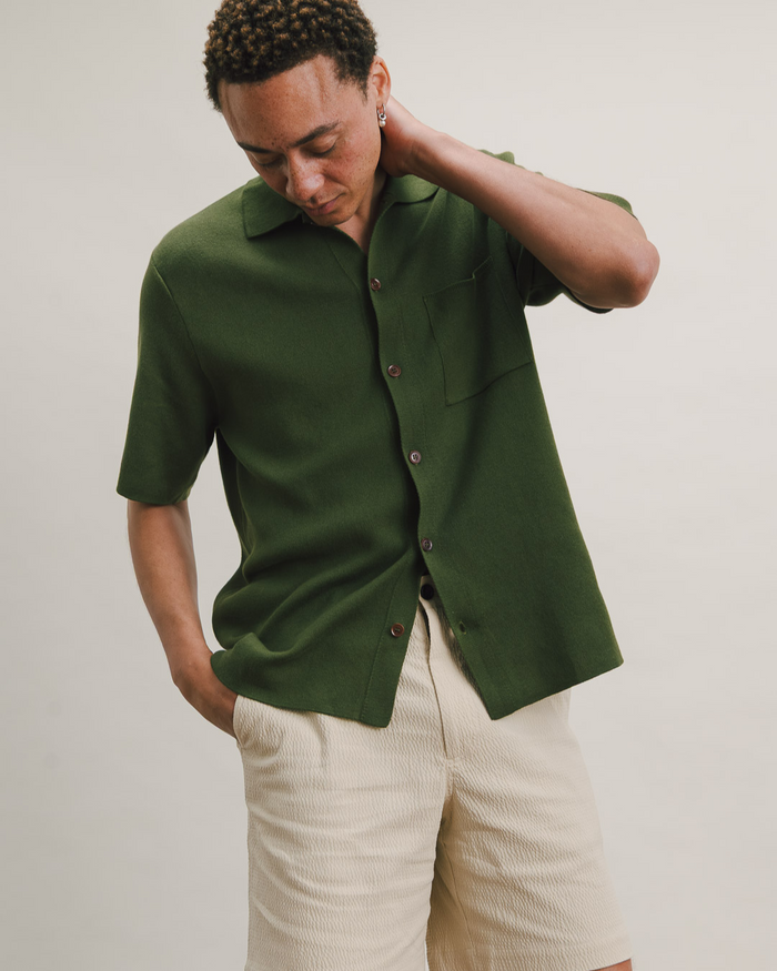 Cactus Green Cotton Knit Polo