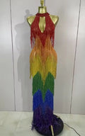 Candie Sparkly Rainbow Diamond Mesh Bodycon Long Dress