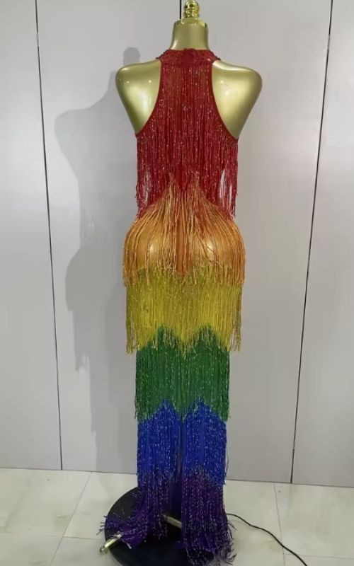 Candie Sparkly Rainbow Diamond Mesh Bodycon Long Dress