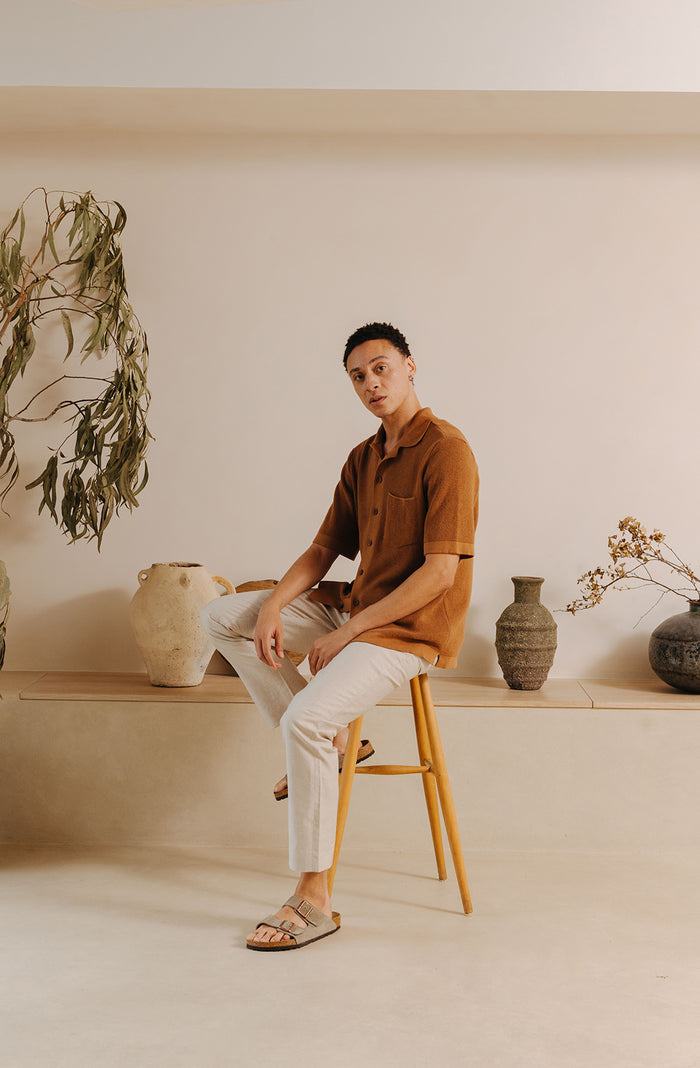 Caramel Waffle Knit Polo, Polo Shirts - SIRPLUS