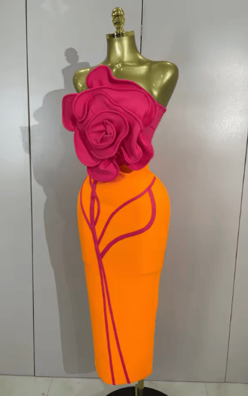 Carmella Elegant Floral Strapless Backless Bodycon Bandage Long Dress