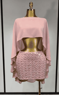 Carole sexy sparkly sequin flower cloak two piece set. See-through party dress for birthdays, stage performance, and evening events.
