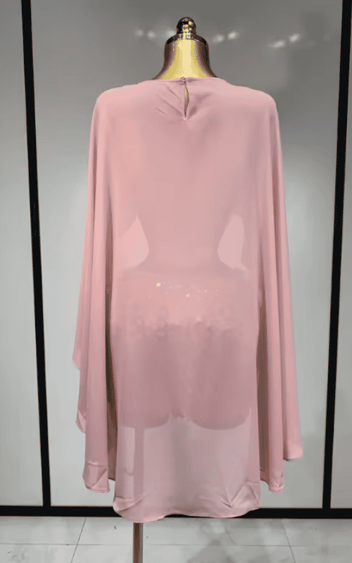 Carole sexy sparkly sequin flower cloak two piece set. See-through party dress for birthdays, stage performance, and evening events.
