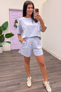 washed lavender elastic waist casual knit shorts