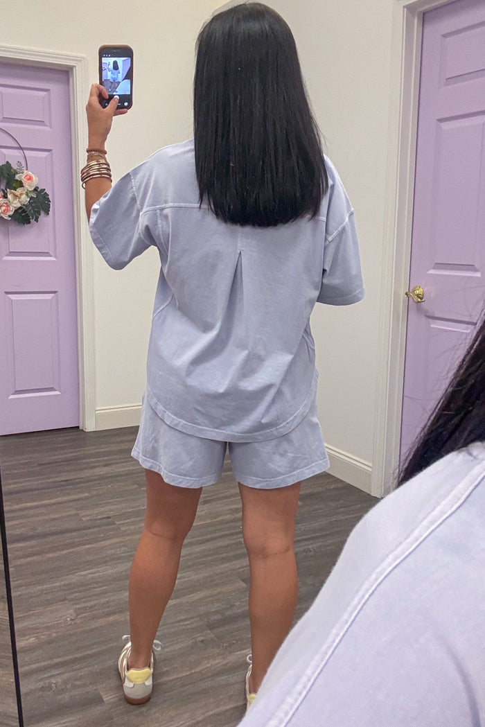 lavender elastic waist casual knit shorts